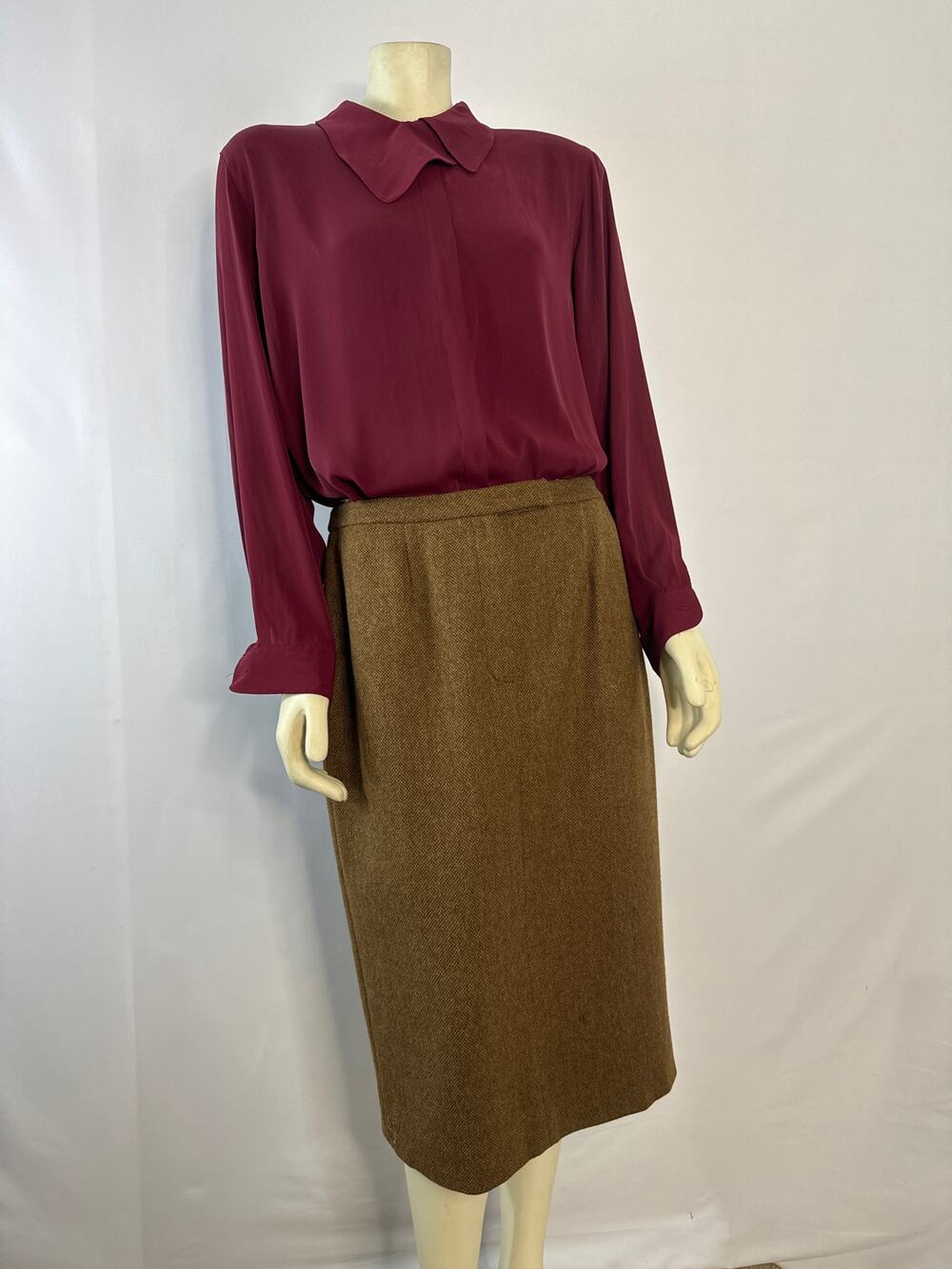 Vintage Lauren Ralph Lauren 100% Lambswool Brown tweed pencil skirt size 8